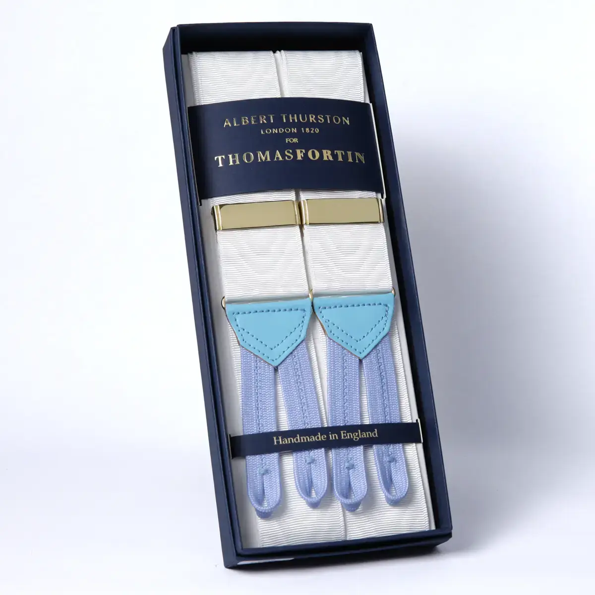 White Moire Black Tie Braces with Braided ends