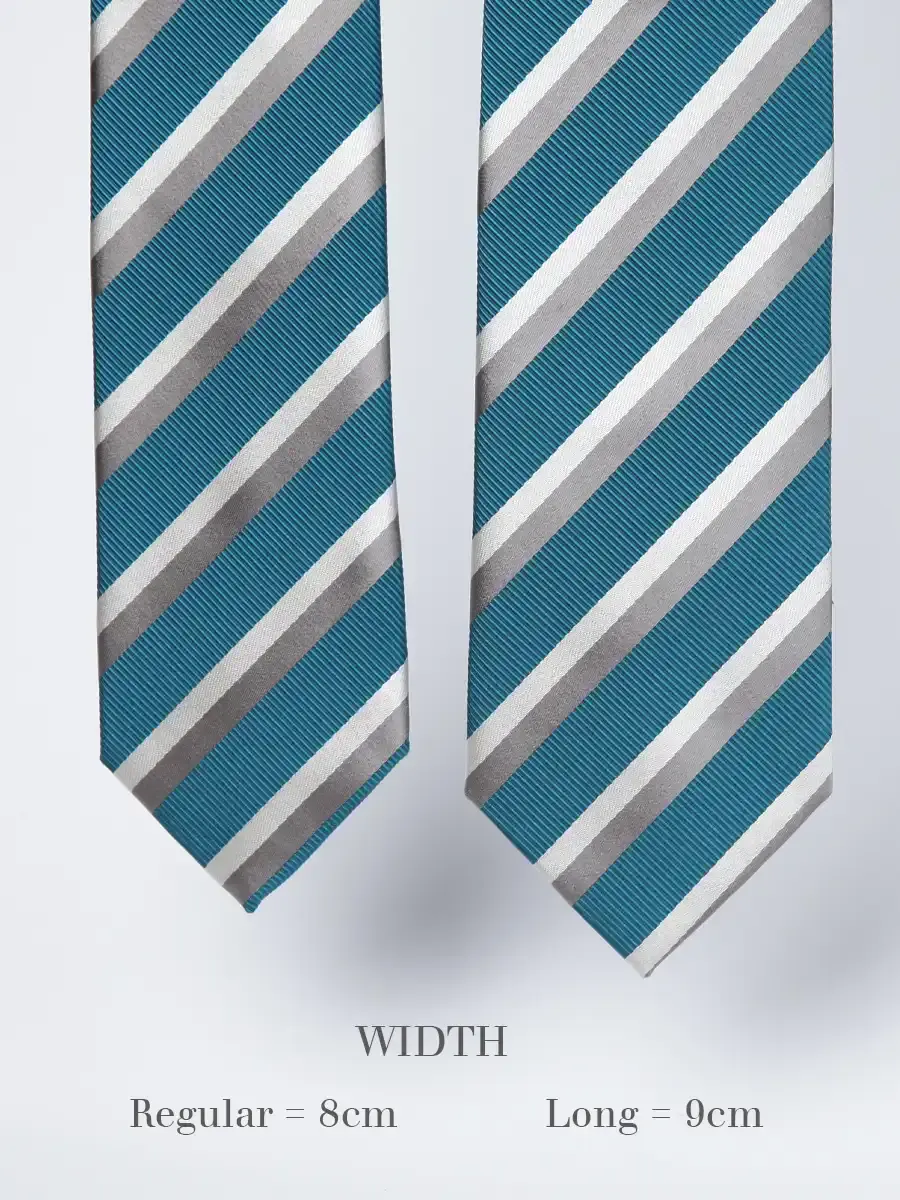 Thumbnail: Teal, Silver and Ivory Striped Silk Tie