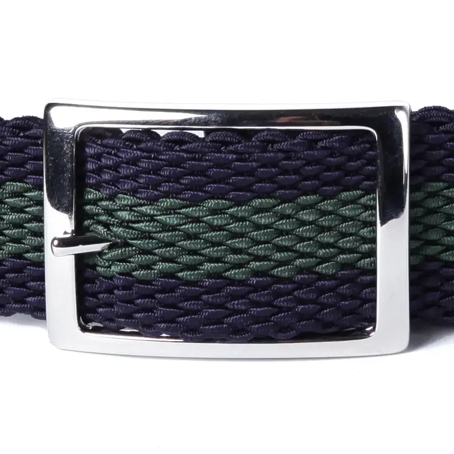Thumbnail: Navy and green reversible  belt with silver coloured buckle