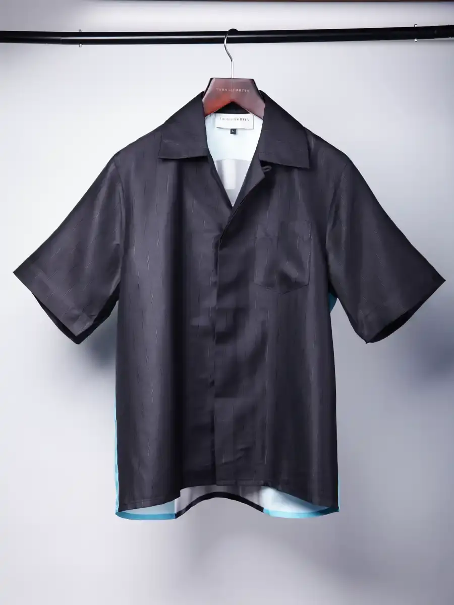 Thumbnail: Smokin' -Tropical Blue & Black Silk Resort Cuban Shirt