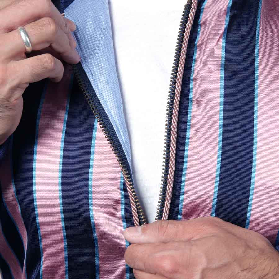 Thumbnail: Silk Boating Stripe Bomber Jacket Pink and Navy