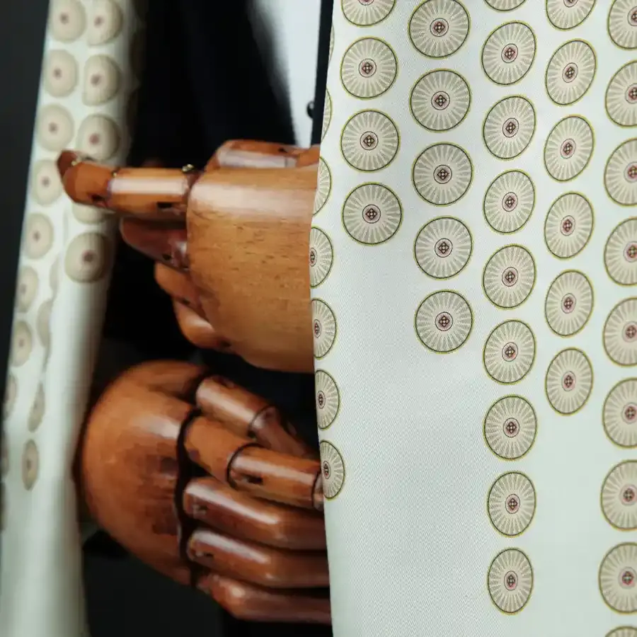 Thumbnail: Falling Medallions  Cream Silk Tassel Scarf