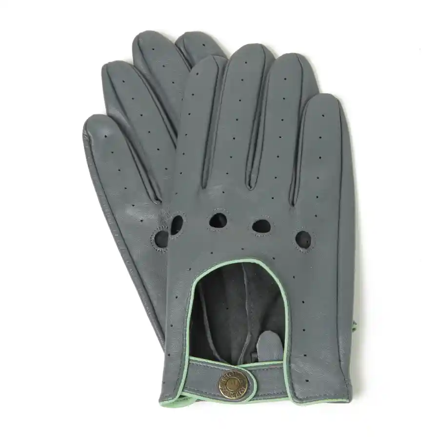 Grey Leather Touch Screen Driving Gloves