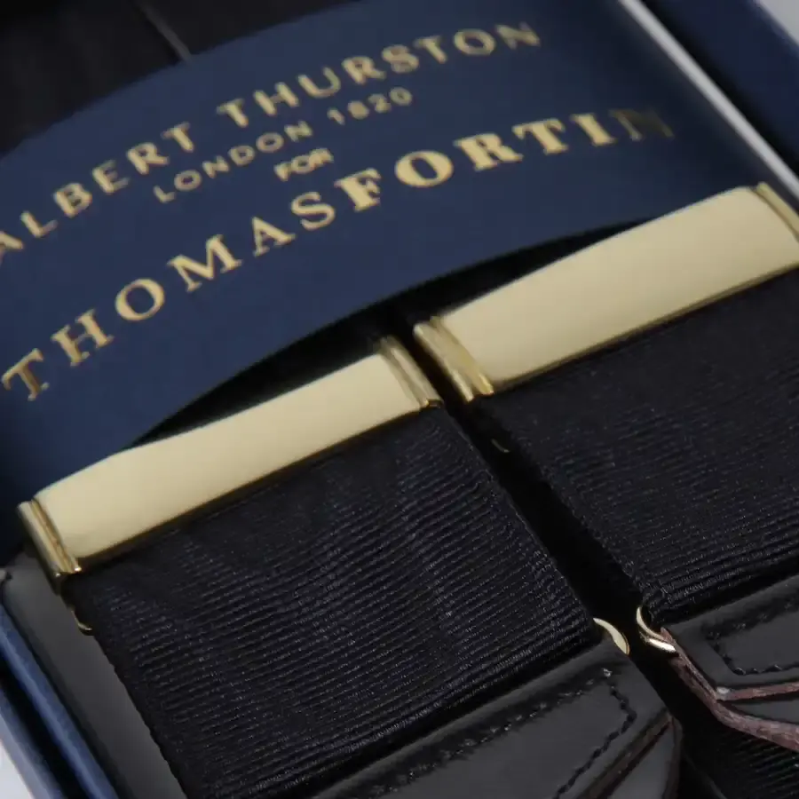 Thumbnail: Black Moire Braces with Patent Leather Ends