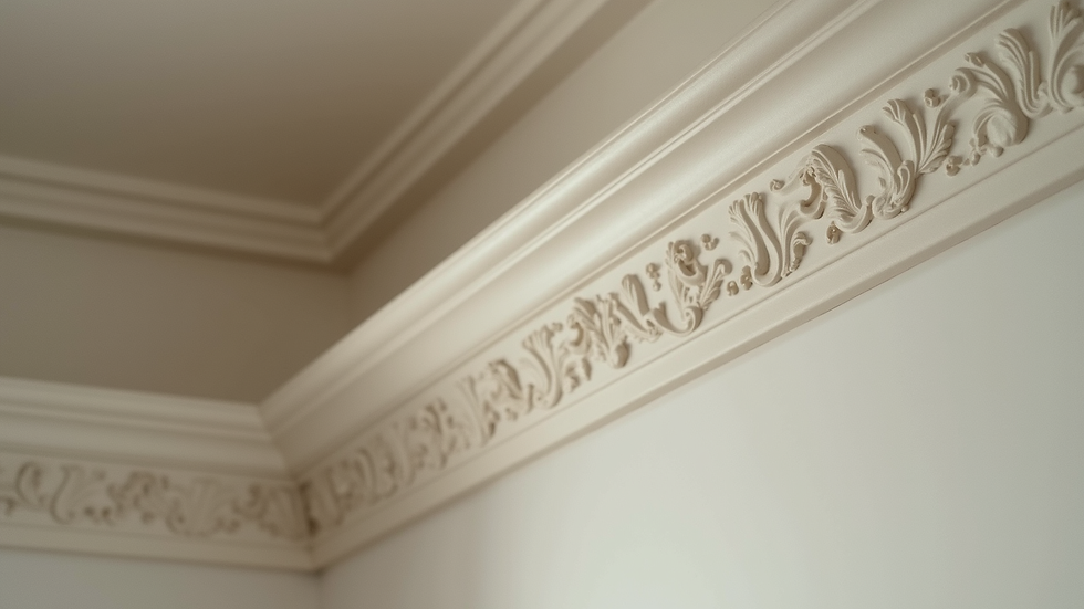 Close-up view of intricately detailed crown molding
