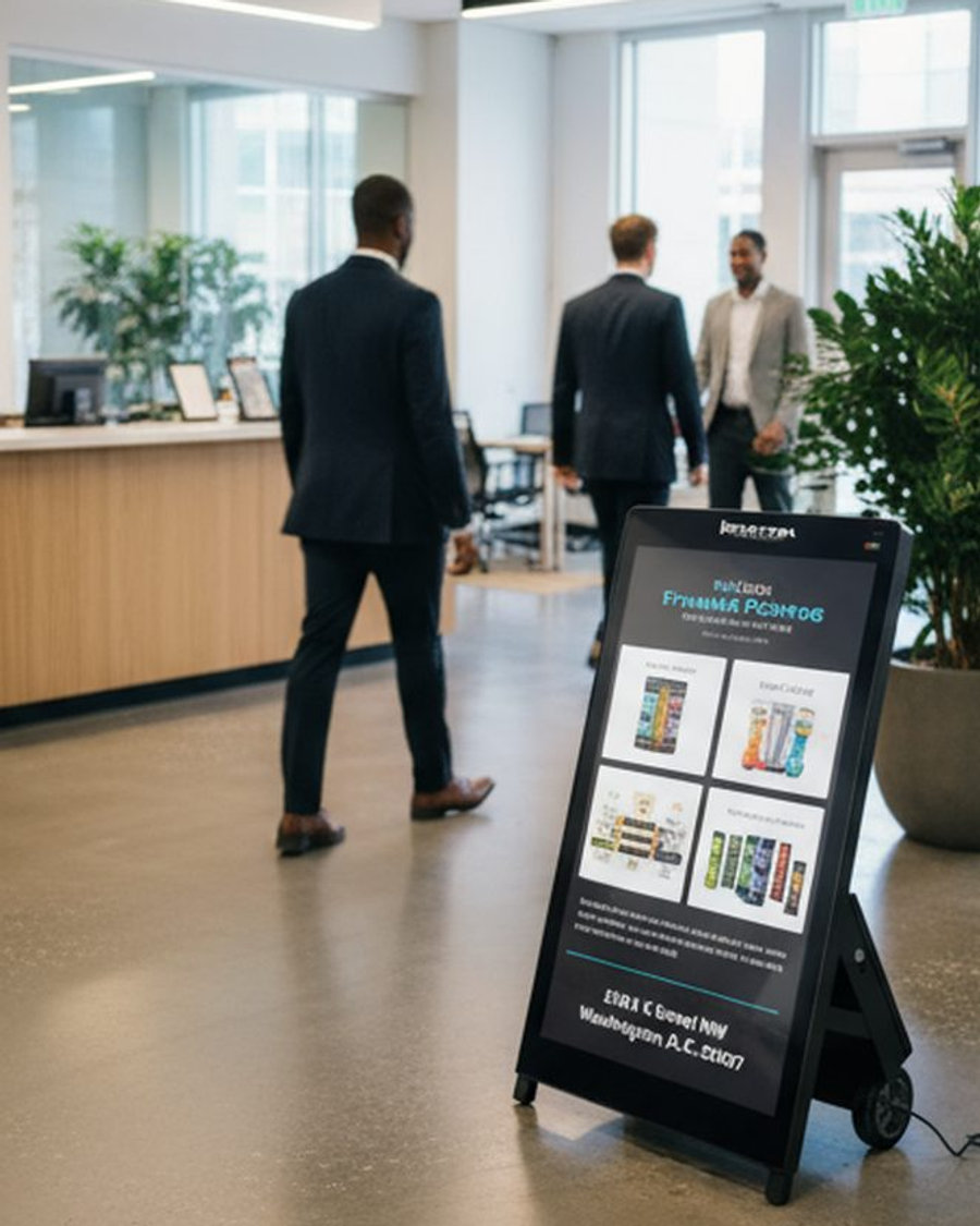 i-Frame poster in a corporate office lobby