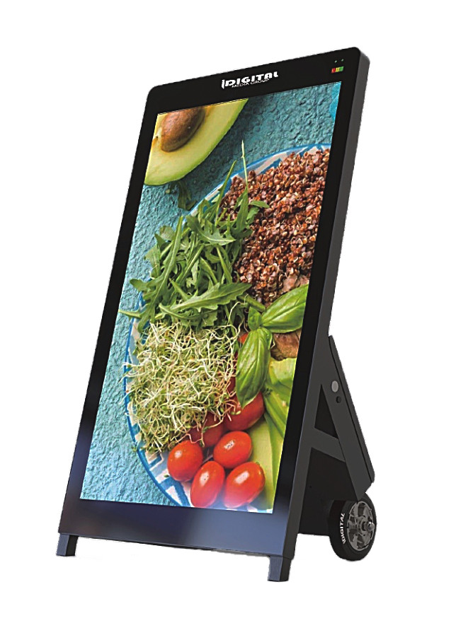 i-Frame digital poster: a 43-inch screen in a black A-frame stand