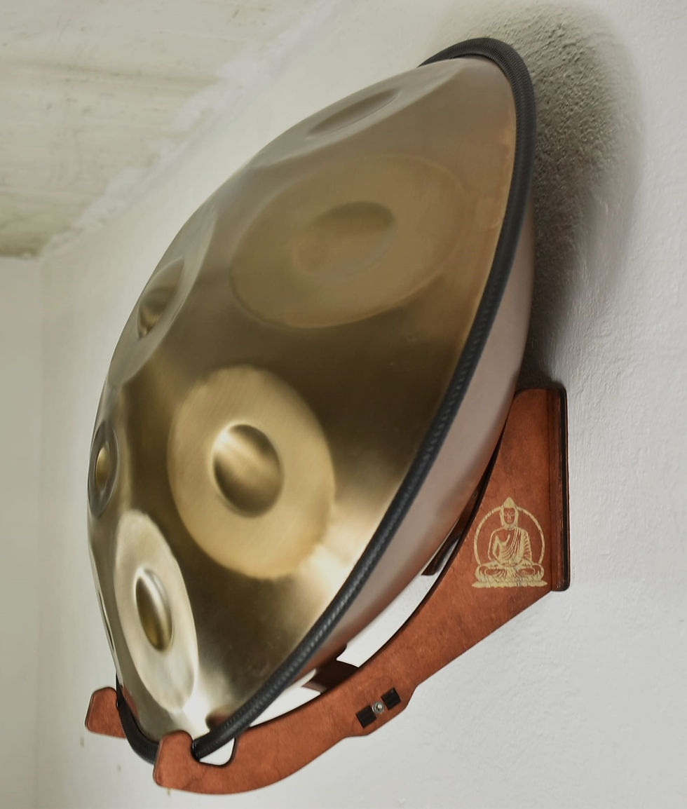 Thumbnail: Handpan - Wandhalterung Komplettset - Gravur "Feel the Flow"/Buddha - Holz/Teak
