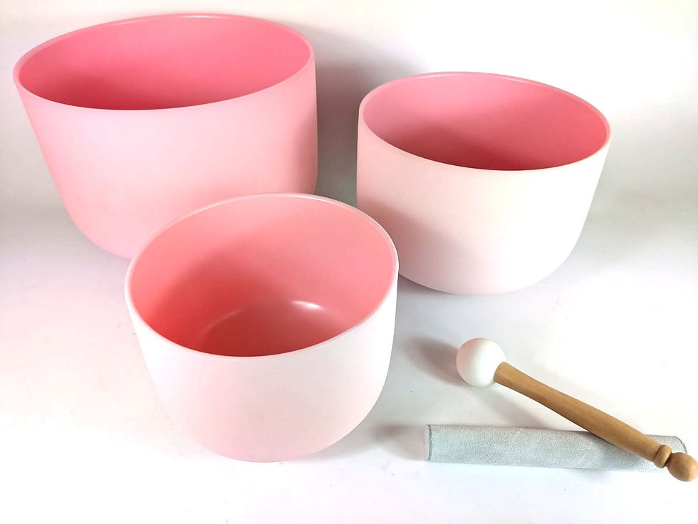 Miniaturbild: Kristallklangschalen rosa - 3er Set Quarz-Kristall 432 Hz - 8, 10, 12 Zoll
