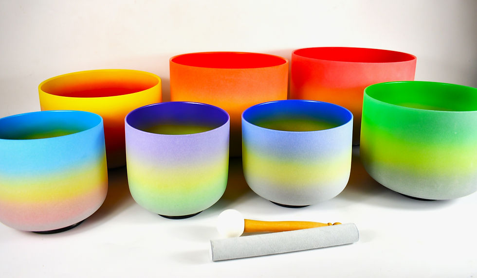 Thumbnail: Kristallklangschalen Regenbogen - 7er Set Quarz-Kristall 432 Hz - Chakra