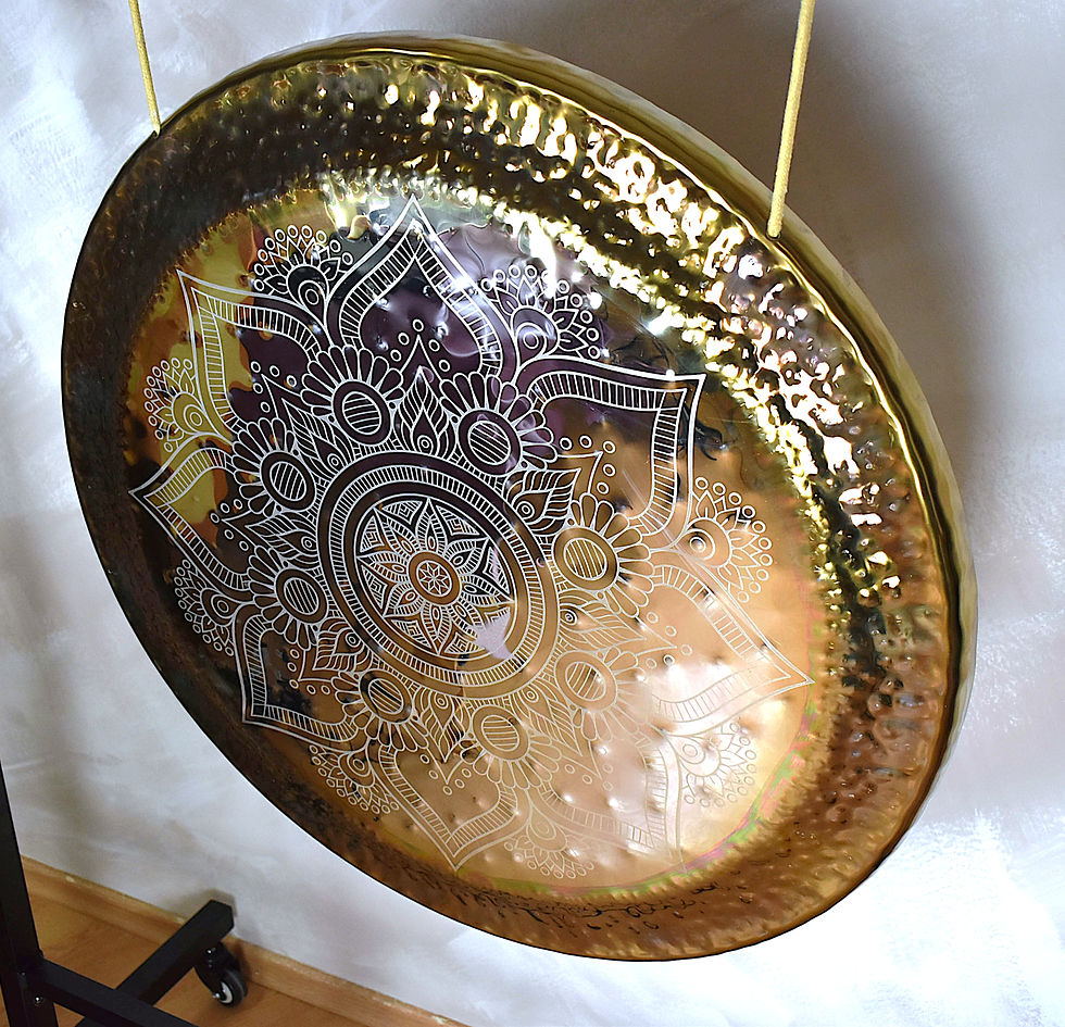 Thumbnail: Neusilber Gong Spiegel Gong - Mandala - gold  - ⌀ 28 " / 70 cm - Tam-Tam-Gong