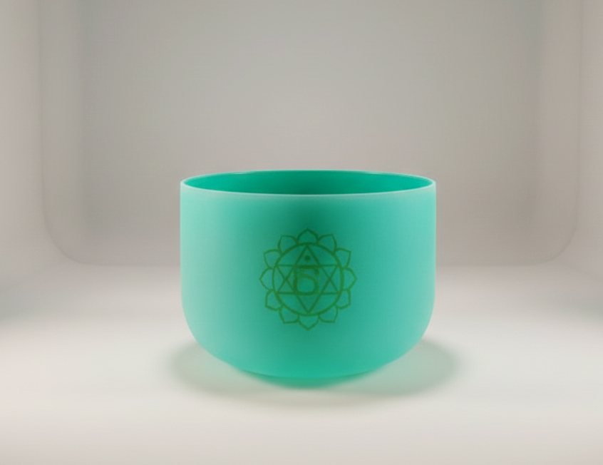 Kristallklangschale - Note F - grün - 8 Zoll - Herzchakra - mit Zubehör