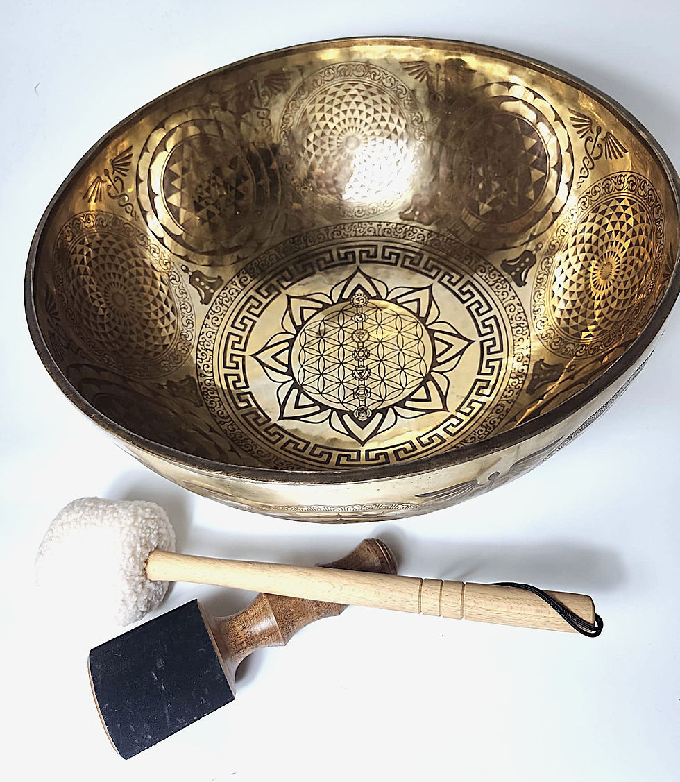 Fußklangschale Laser Gravur - 10,2 kg ca. 52 cm - Blume des Lebens - Therapie