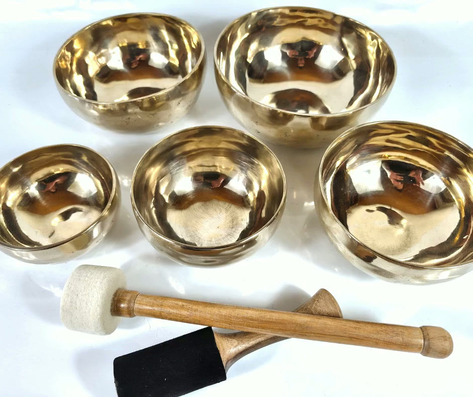 Klangschalen 7er Chakra Set 8,1 kg - poliert - Klangmassage Meditation Therapie - Video / MP3