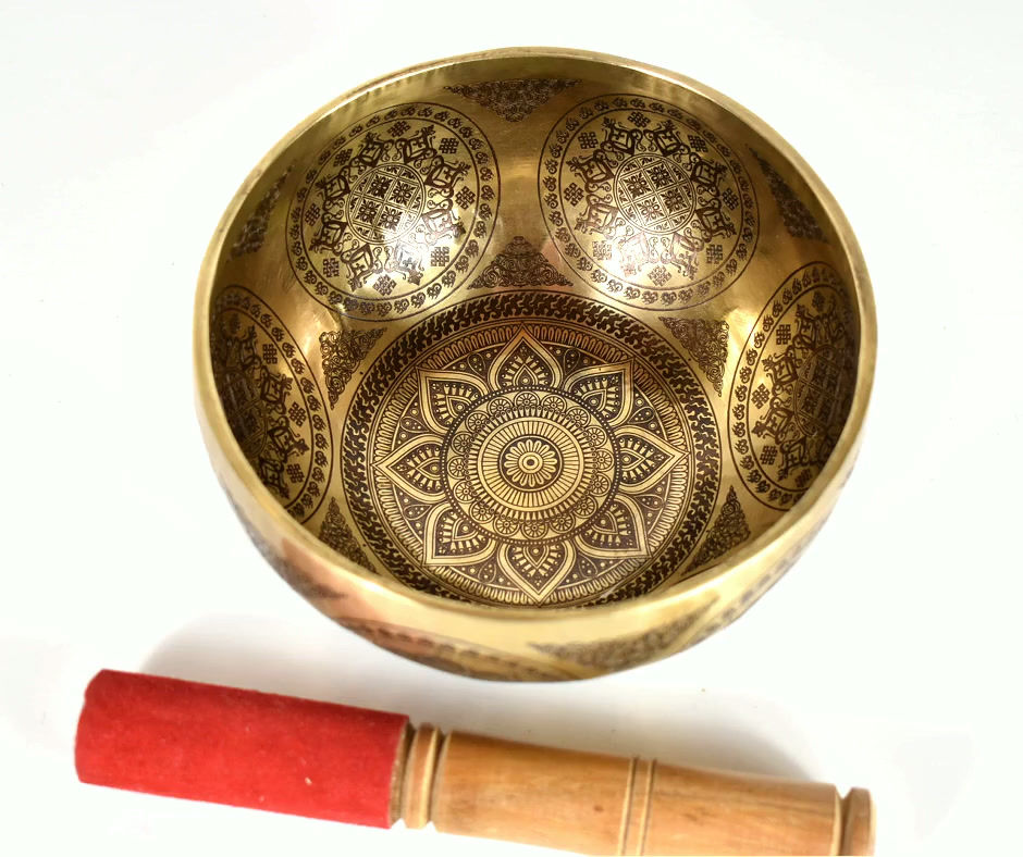 Klangschale Herz - 615 gr. 15 cm - Lasergravur - Mandala/Lotus - Meditation - Video/MP3