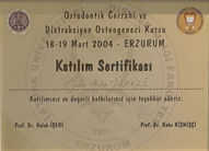 ORTOGNATİK CERRAHİ KURSU KATILIM SERTİFİKASI