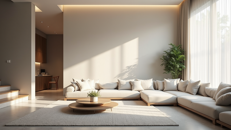 Eye-level view of a polished lime plaster wall in a modern living room