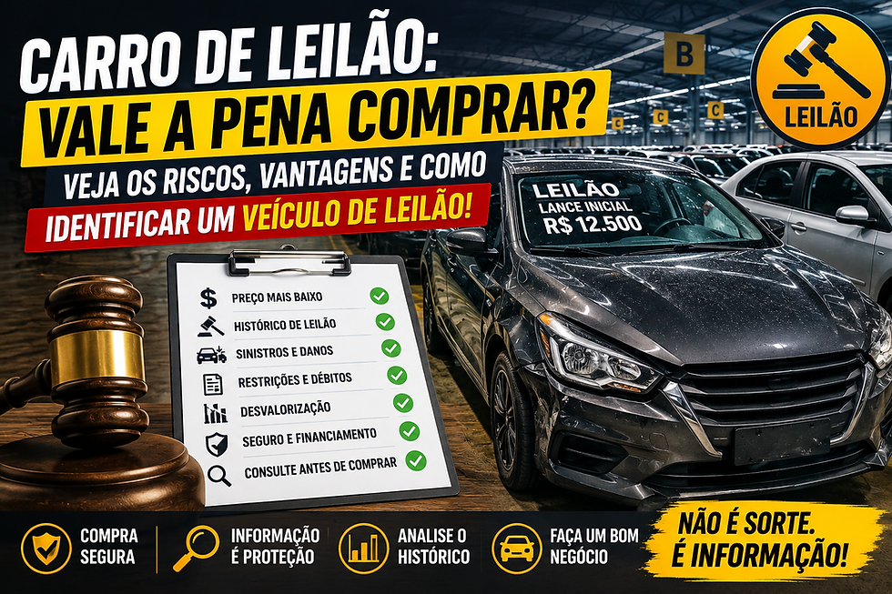 CARRO DE LEILÃO: VALE A PENA COMPRAR? VEJA OS RISCOS, VANTAGENS E COMO IDENTIFICAR UM VEÍCULO DE LEILÃO