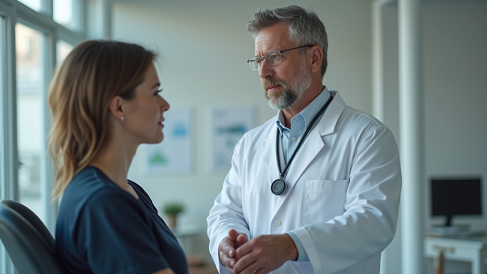 Eye-level view of a physiotherapist analyzing a patient's posture