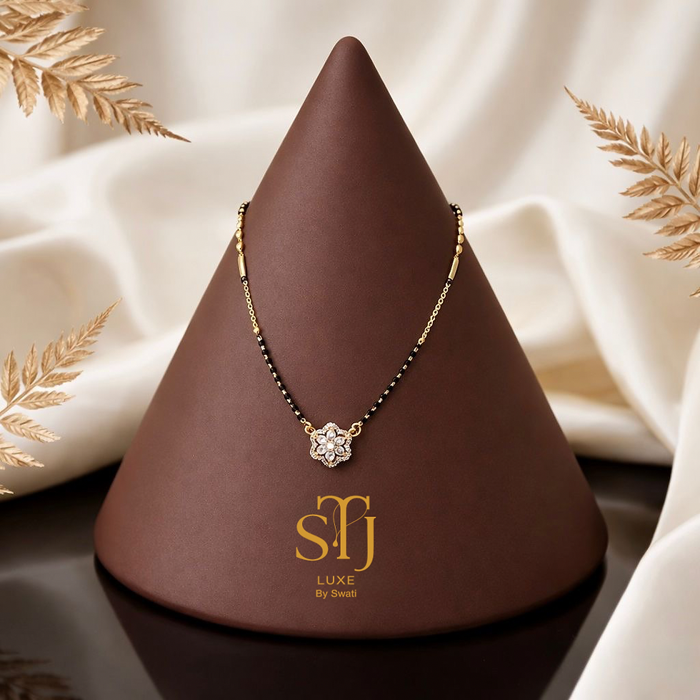 Mangalsutra with star diamond pendant on sTJ LUXE display.