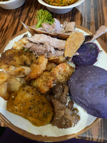 My plate piled high with all the things from the buffet