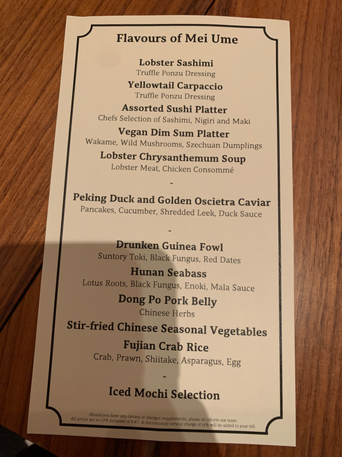 Menu at Mei Ume