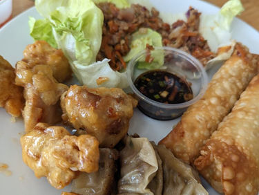 Lettuce wraps, egg rolls, dumplings, sweet and sour chicken