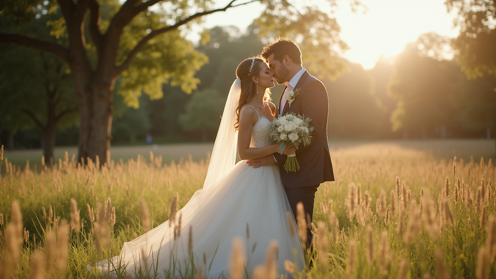 Wide angle view of a beautiful outdoor wedding setup