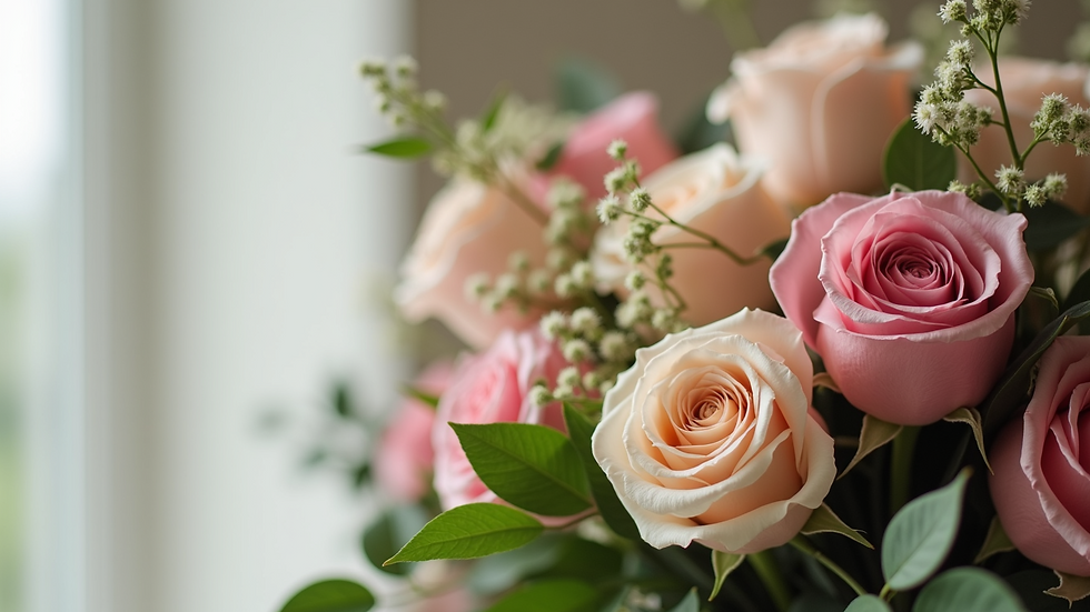 Close-up view of a beautifully arranged wedding bouquet