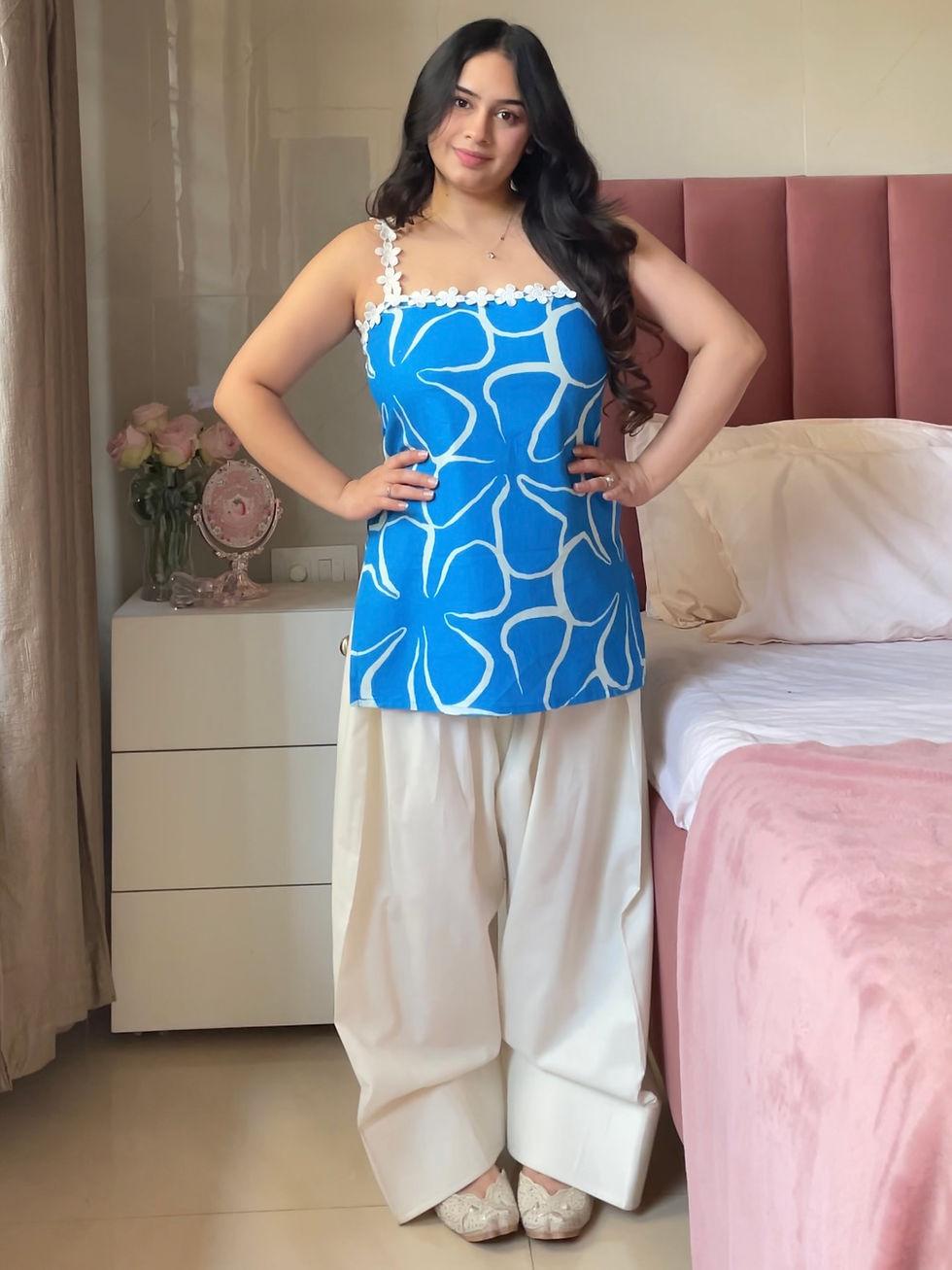 Thumbnail: Blue Floral Linen Kurti