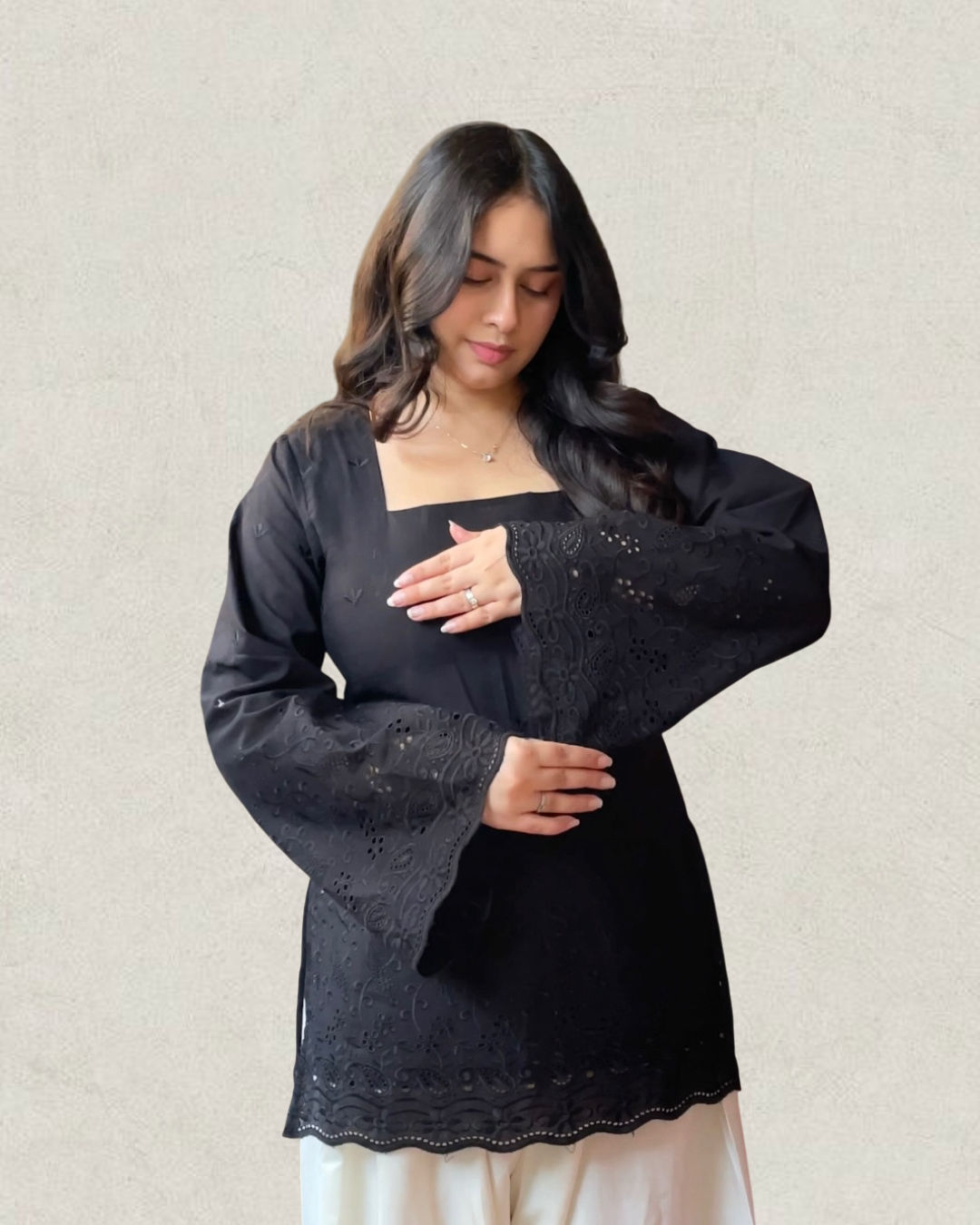Black embroidery Cotton Kurti (Fast Shipping)