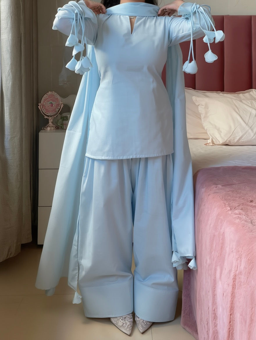 Thumbnail: Pankhuri Blue Farshi Suit Set