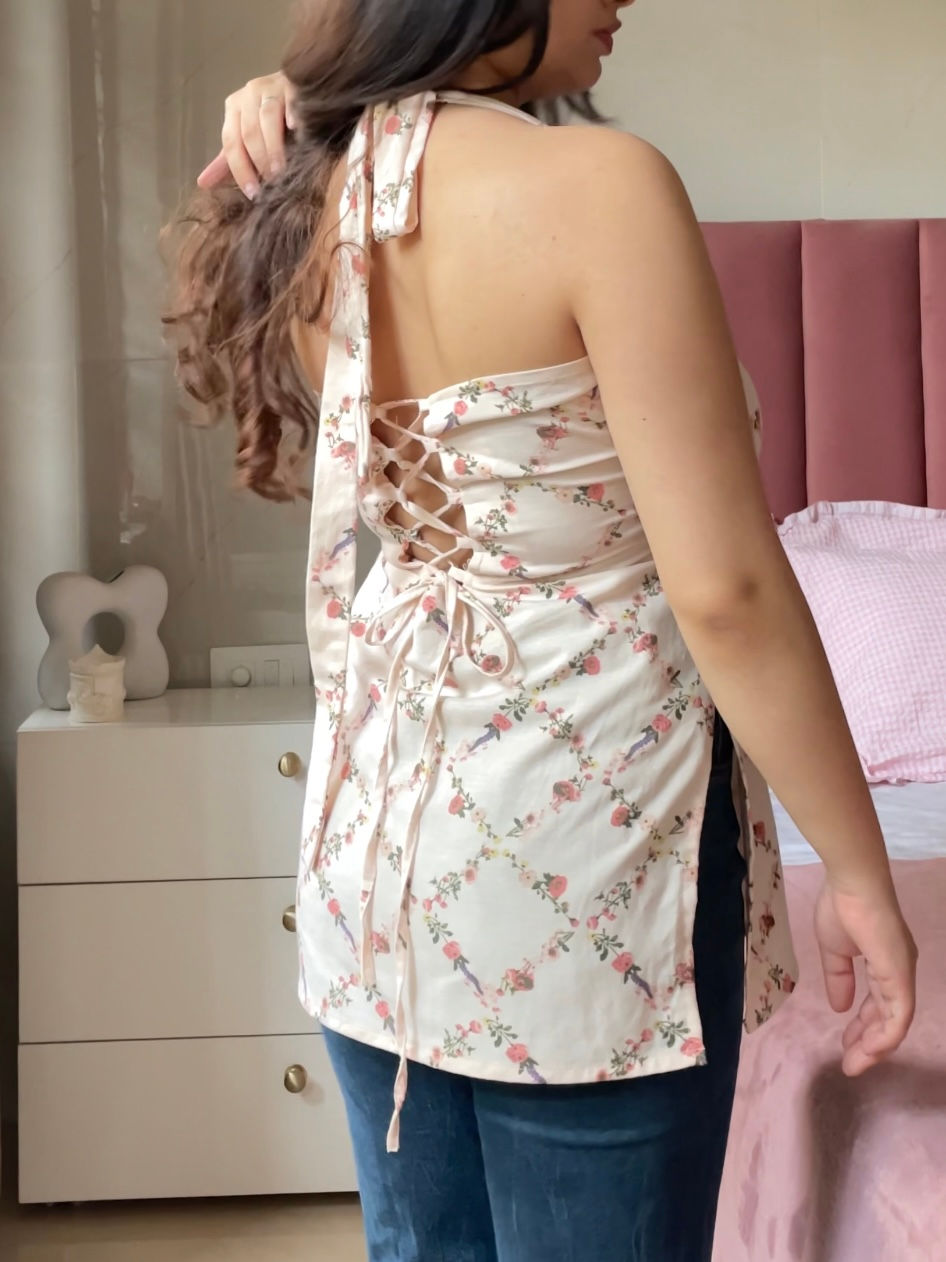 Thumbnail: Light Peach Linen Halter Neck Kurti 