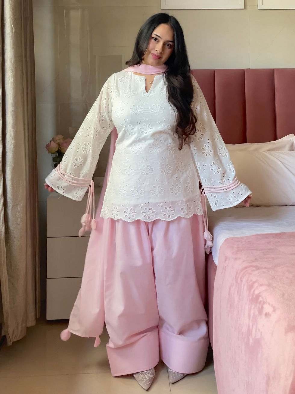 Thumbnail: Schiffli Pankhuri Farshi Suit Set