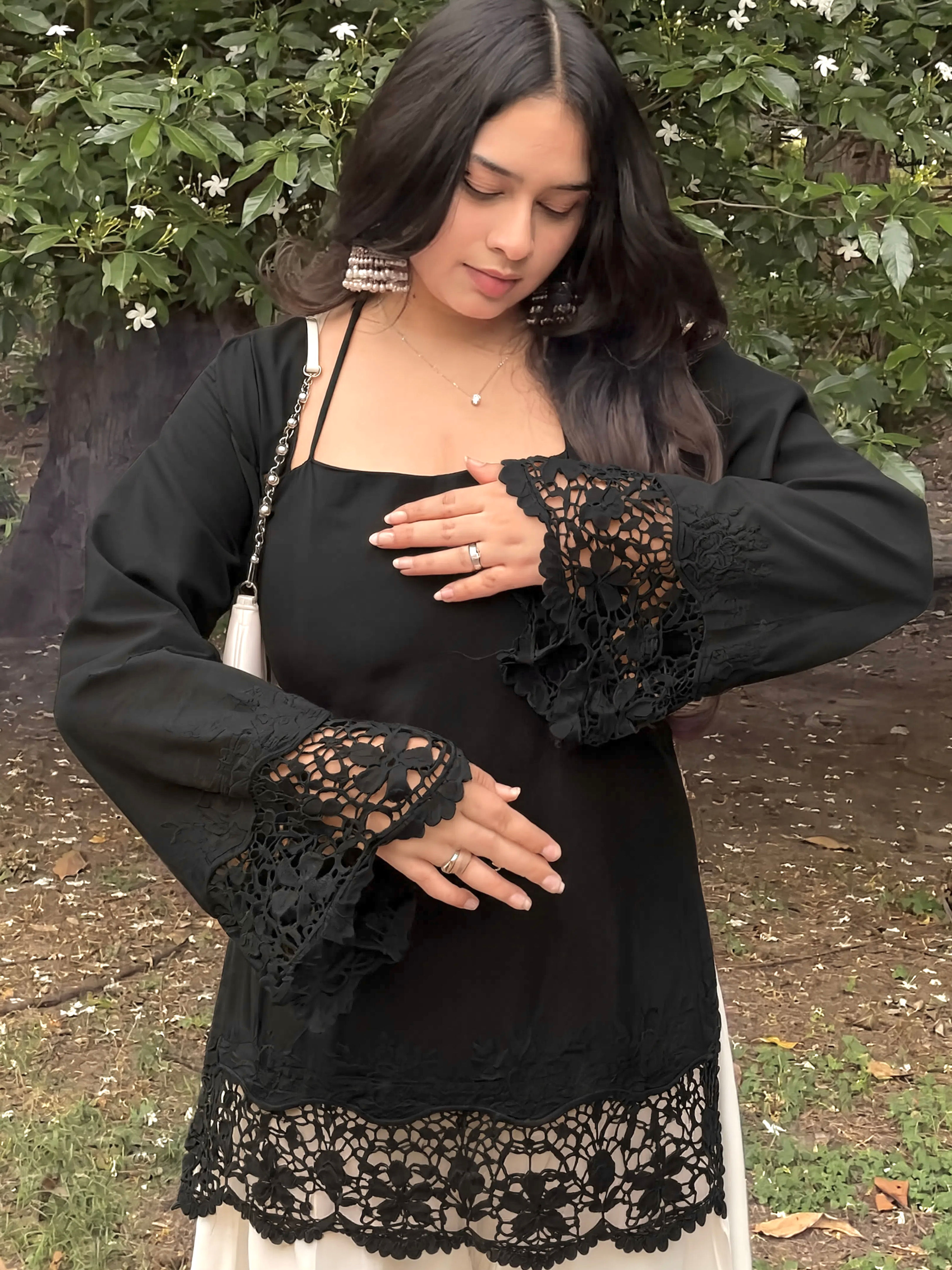 Black Cutwork Cotton Kurti (Fast Shipping)