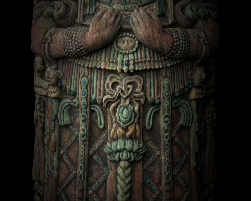 High-detail 3D Stelae model textured in Substance Painter and integrated into a Unreal Engine 5 video game scene.
