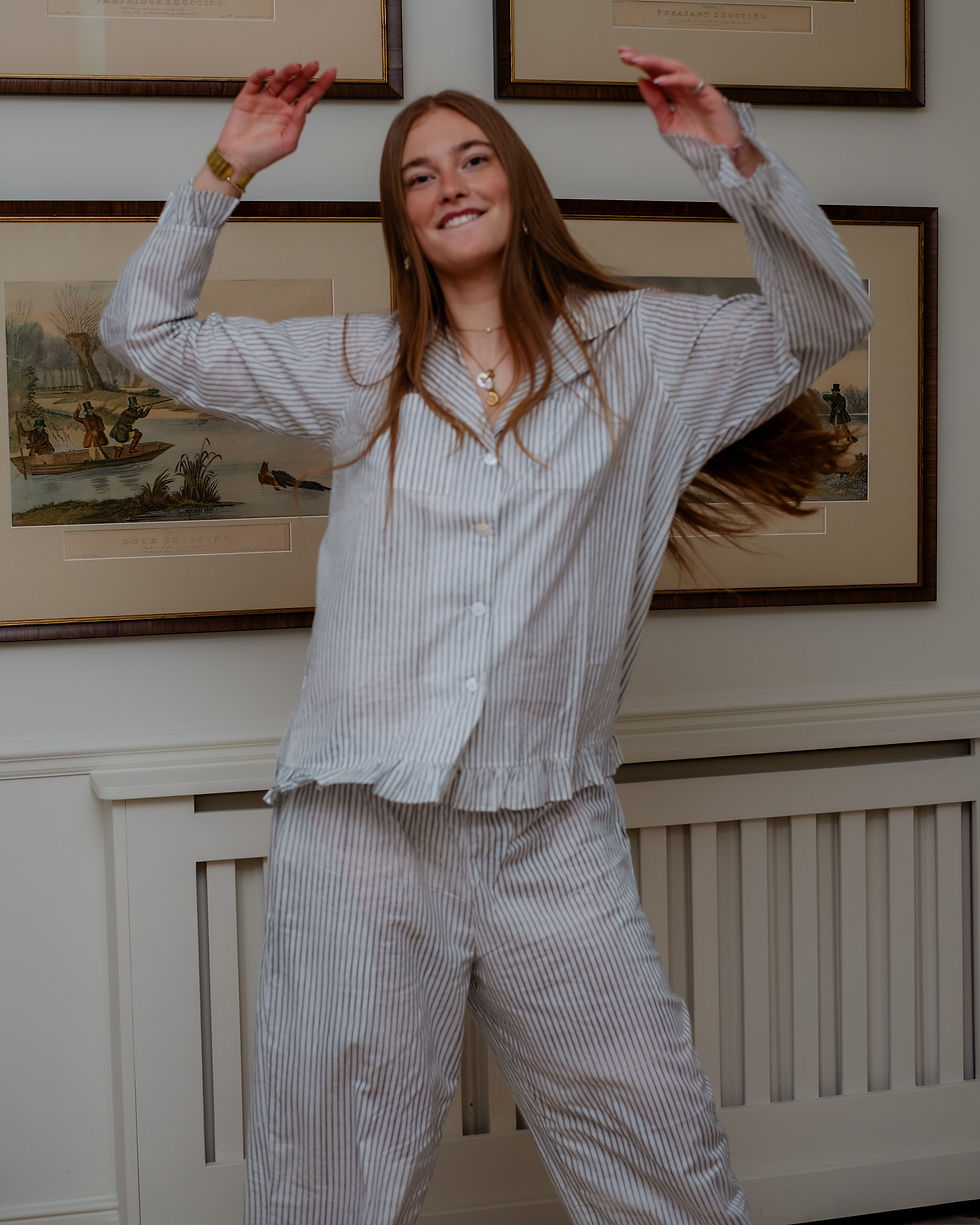 Thumbnail: The Bella Pyjama Long Sleeve Bottoms - Teal Stripe