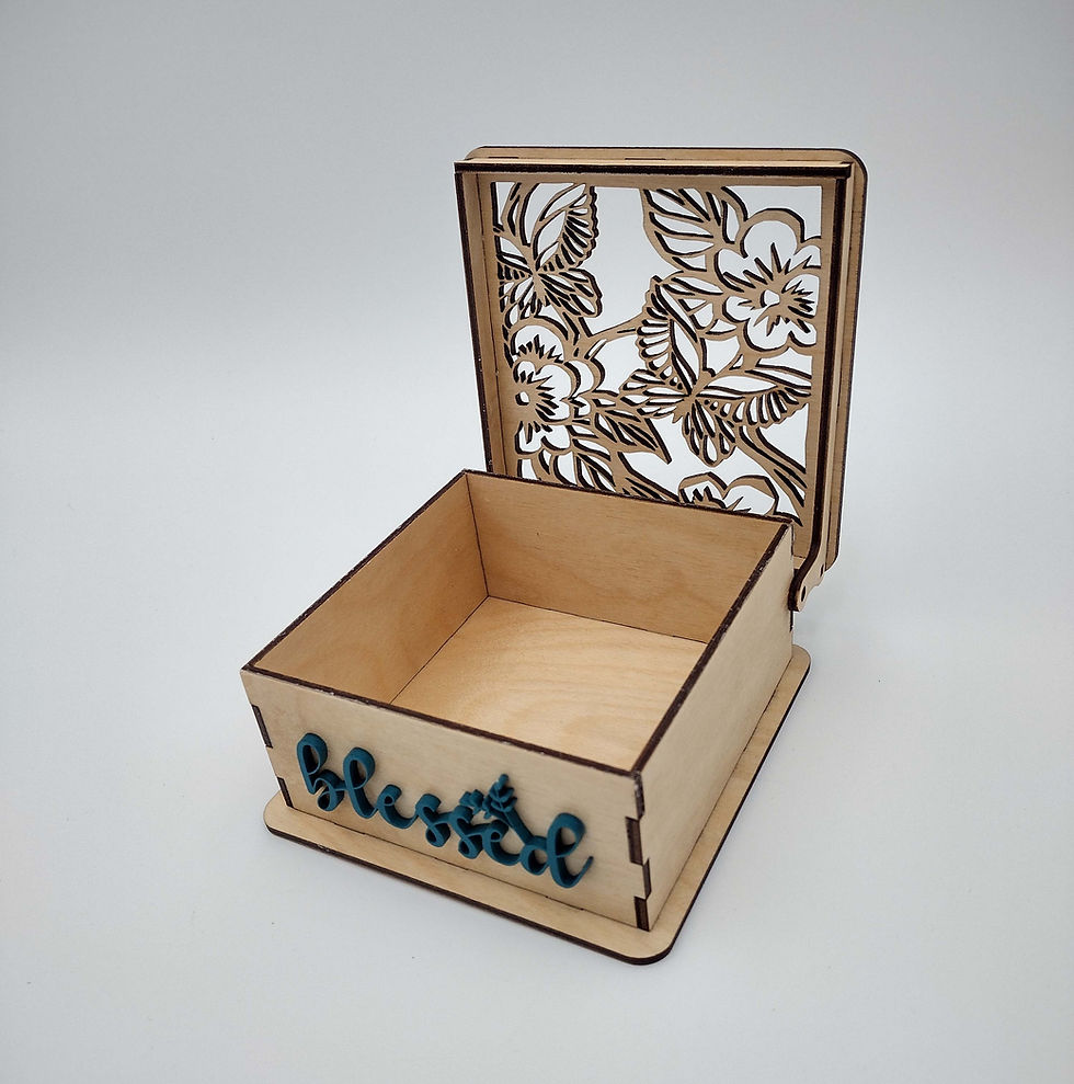 Thumbnail: Flip lid laser cut box (w/ Lazer cut text)