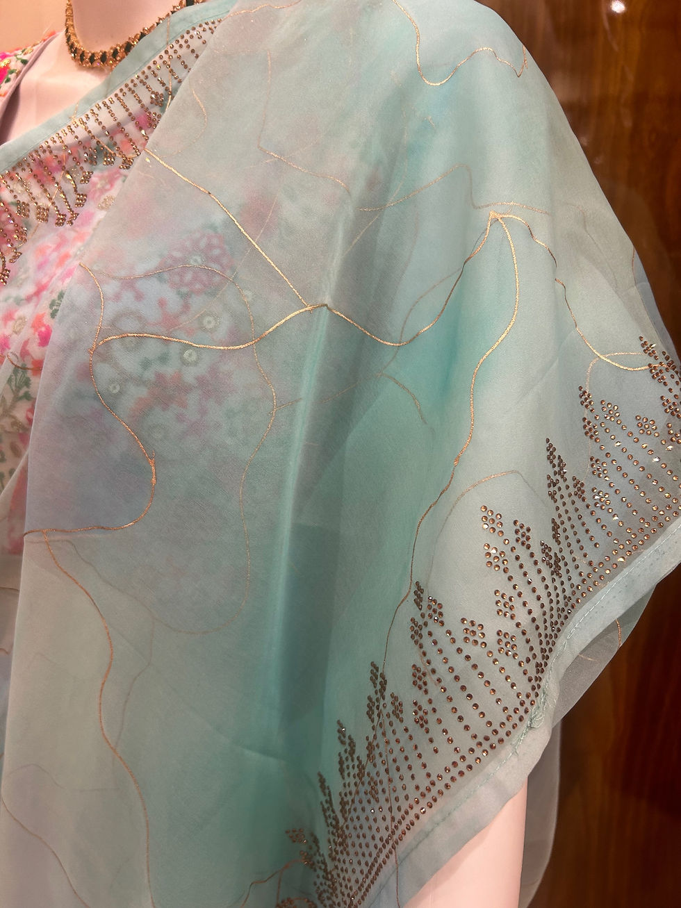 Thumbnail: Net fabric with sikvence work fully silk work blouse 