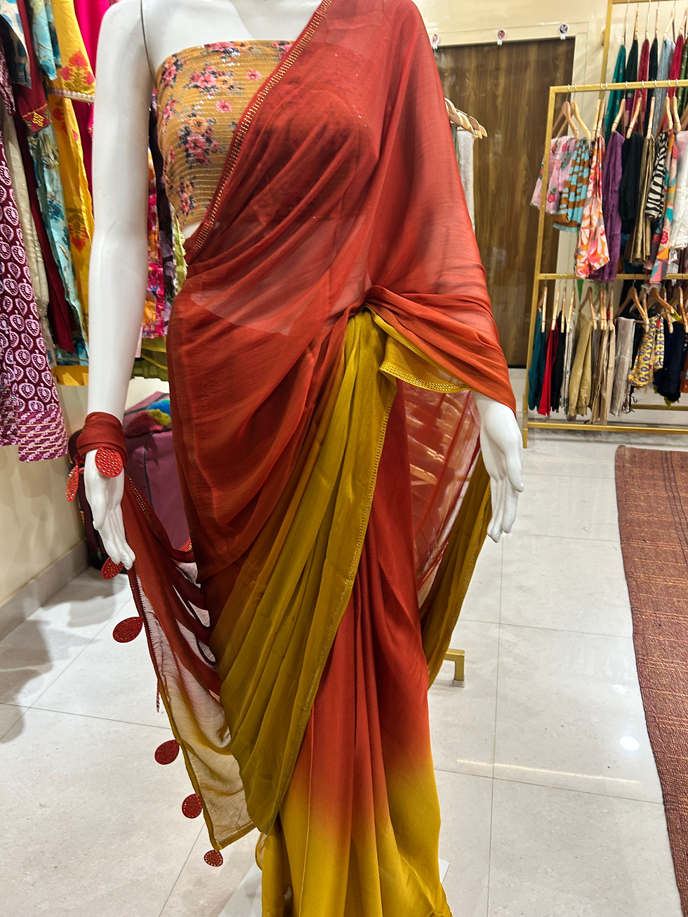 Thumbnail: Mulberry Chifan multicolour saree
