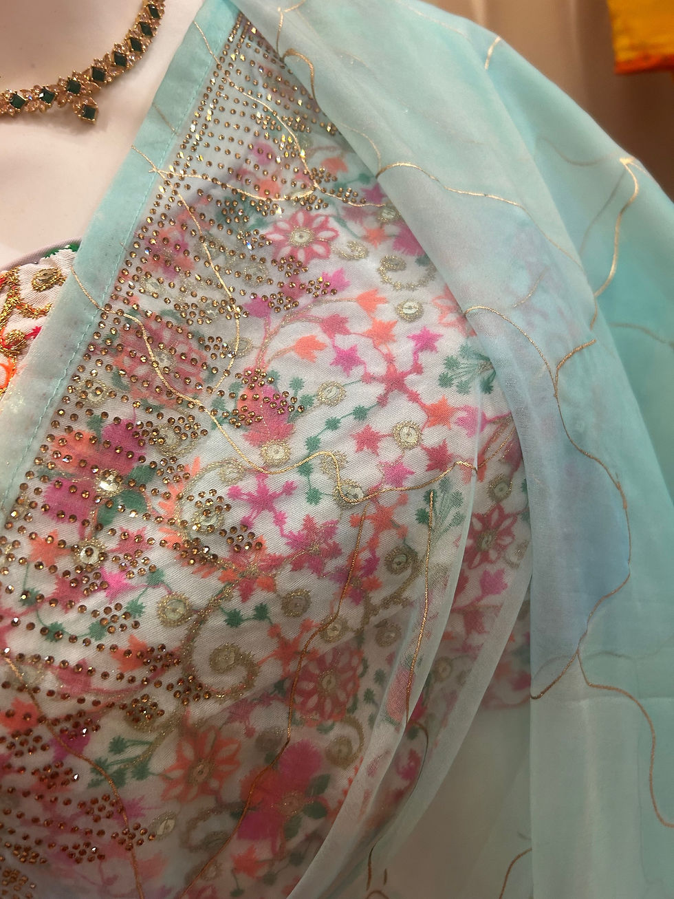 Thumbnail: Net fabric with sikvence work fully silk work blouse 