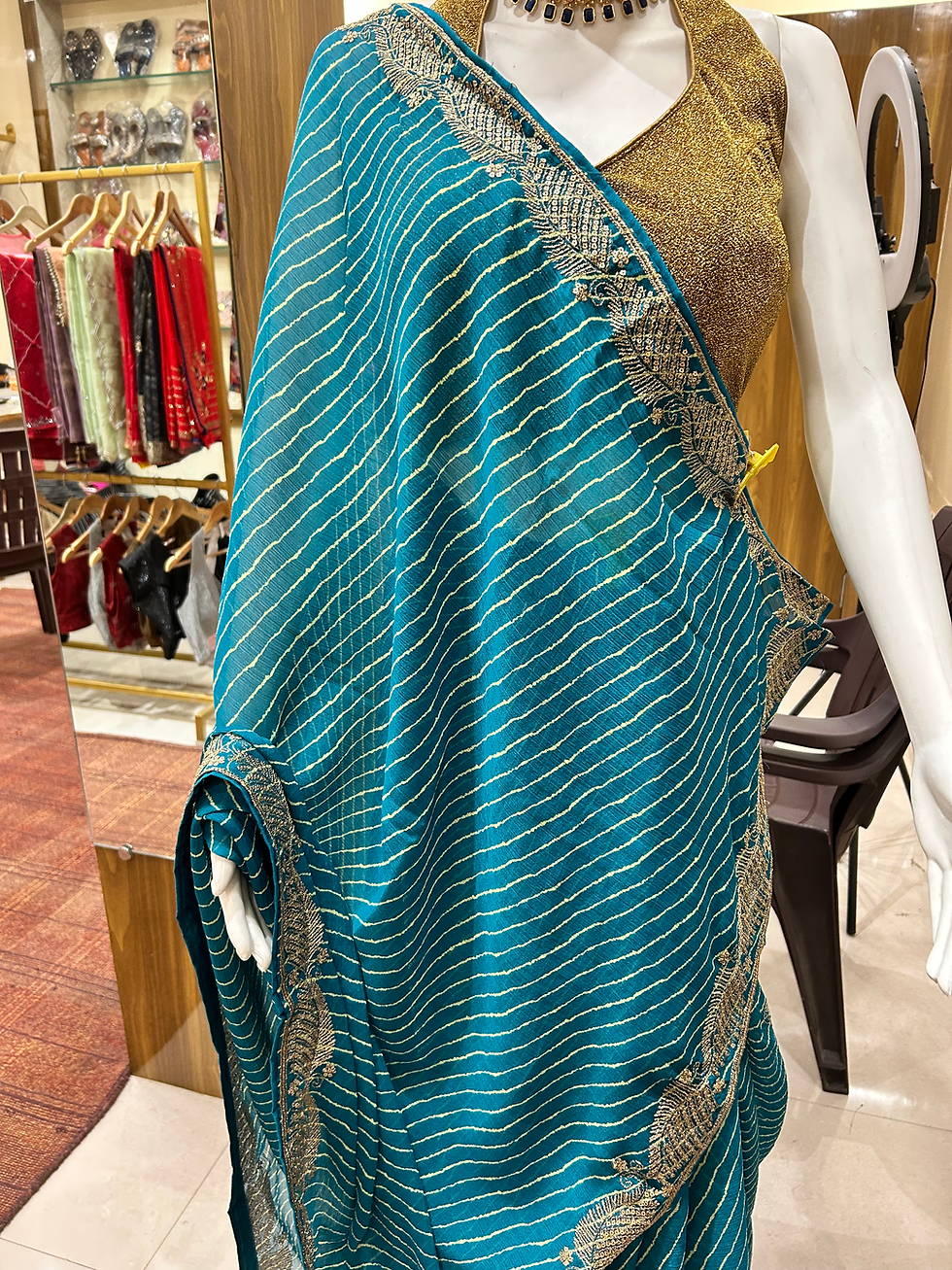 Thumbnail: Lahriya Chifan Saree contrast  work Blouse With Beautiful Border 