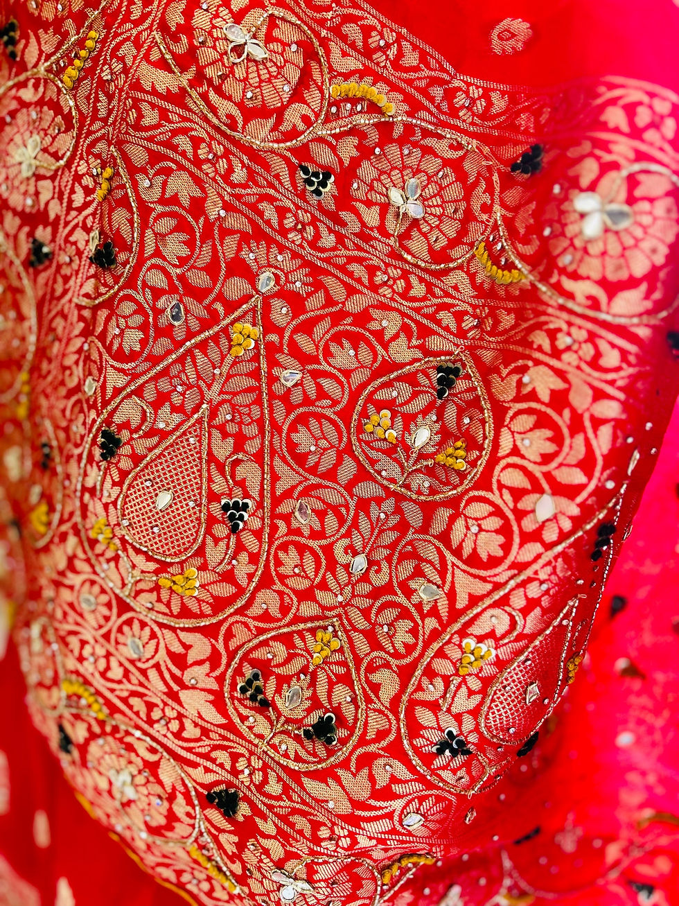 Thumbnail: Dola silk fabric with jardoji hand work
