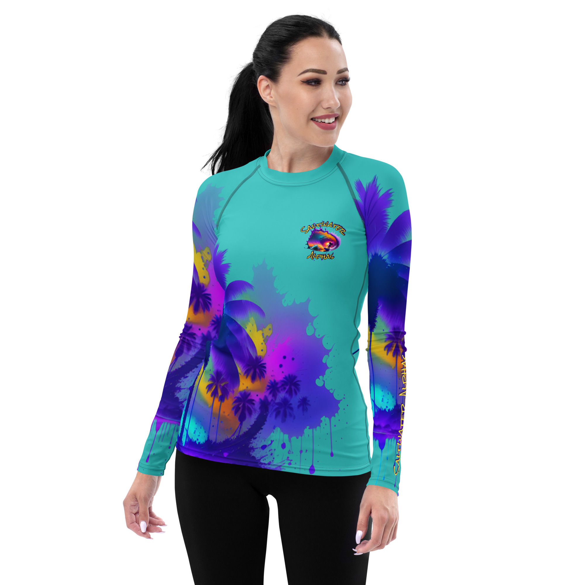Saltwater Alphas Sunset Surfer Girl Women's Rash Guard