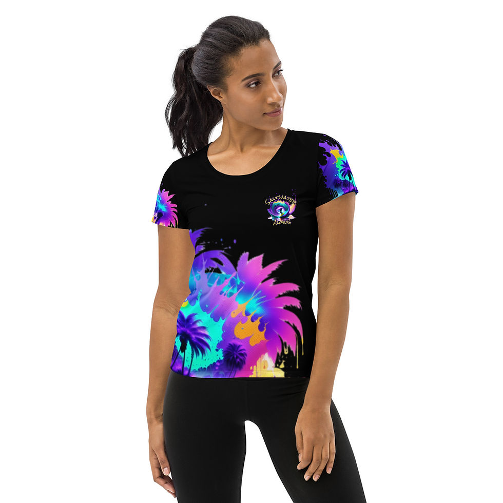 Saltwater Alphas Purple Surfer Girl All-Over Print Women's Athletic T-shirt