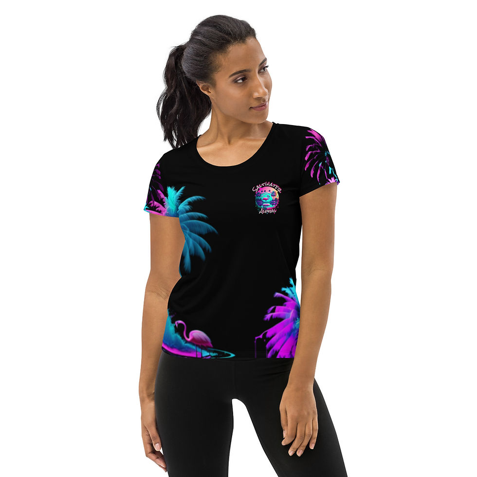 Saltwater Alphas Pink Flamingo All-Over Print Women's Athletic T-shirt