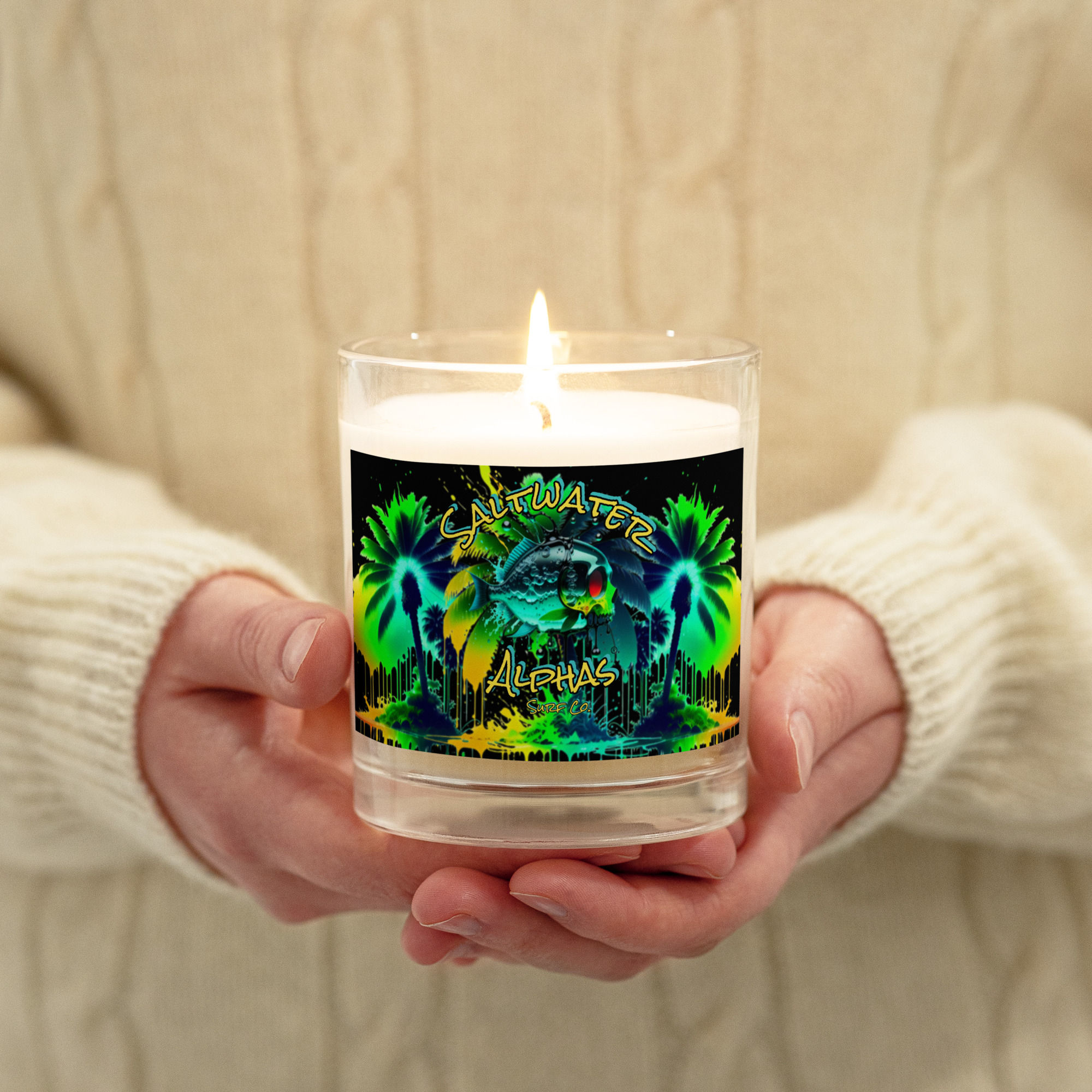 Saltwater Alphas Skull Fish Glass Jar Soy Wax Candle