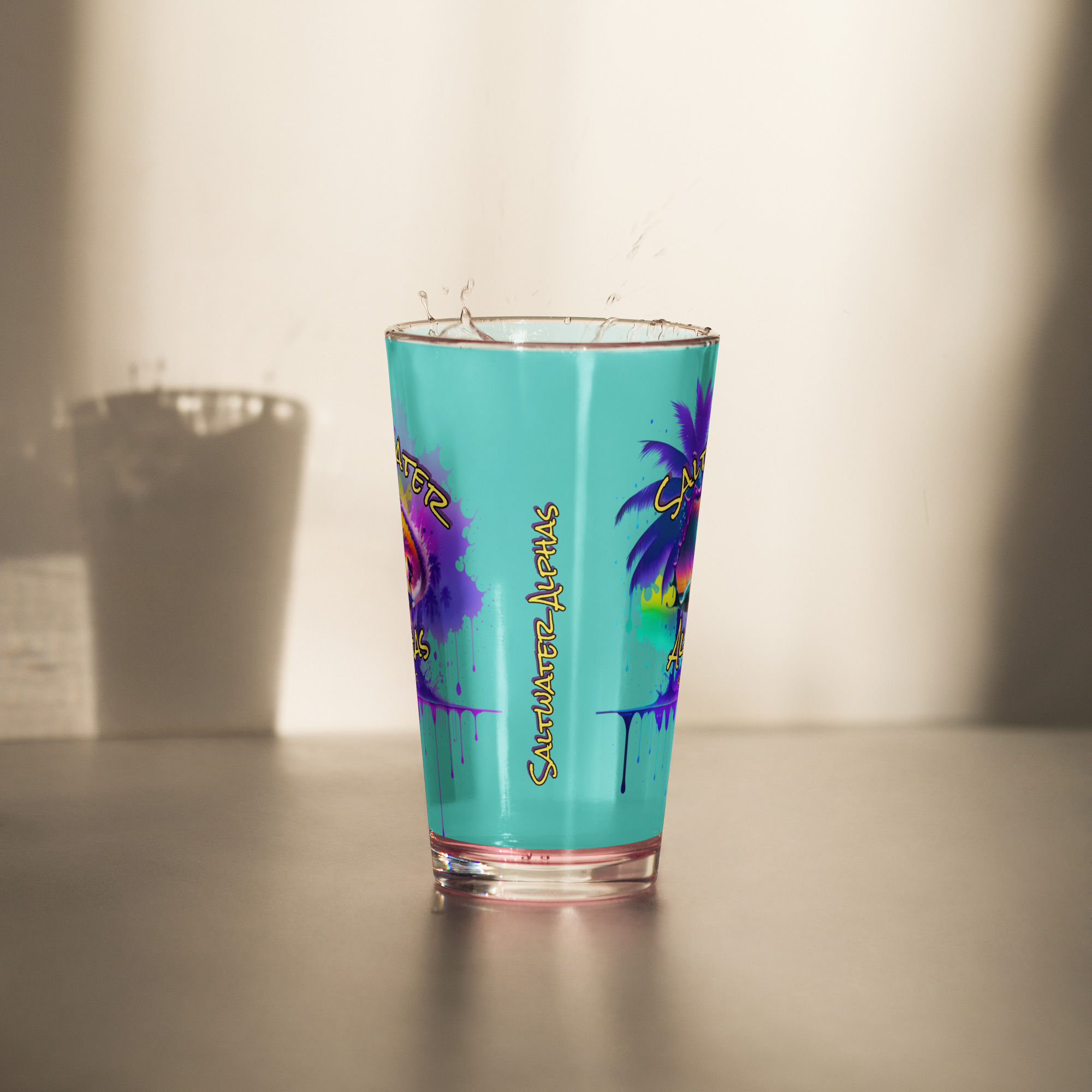 Saltwater Alphas Sunset Surfer Girl Shaker Pint Glass