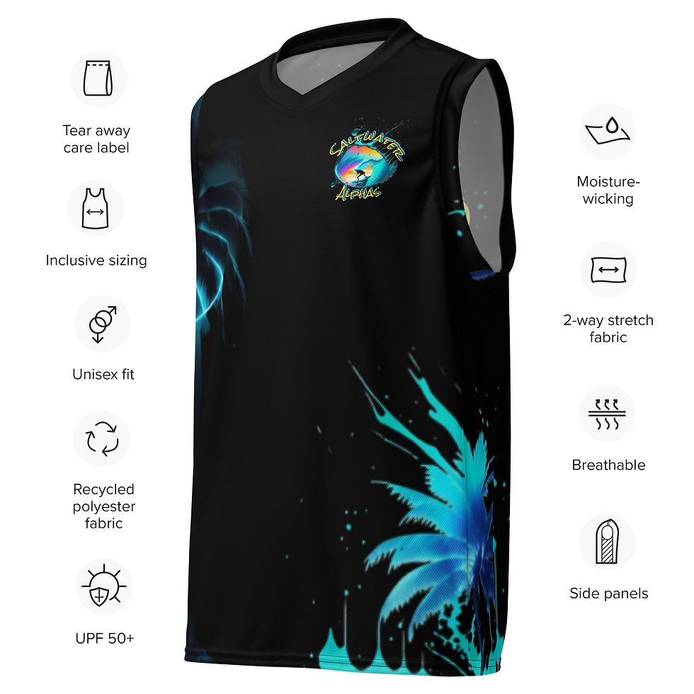 Thumbnail: Saltwater Alphas Blue Surfer Recycled Unisex Basketball Jersey