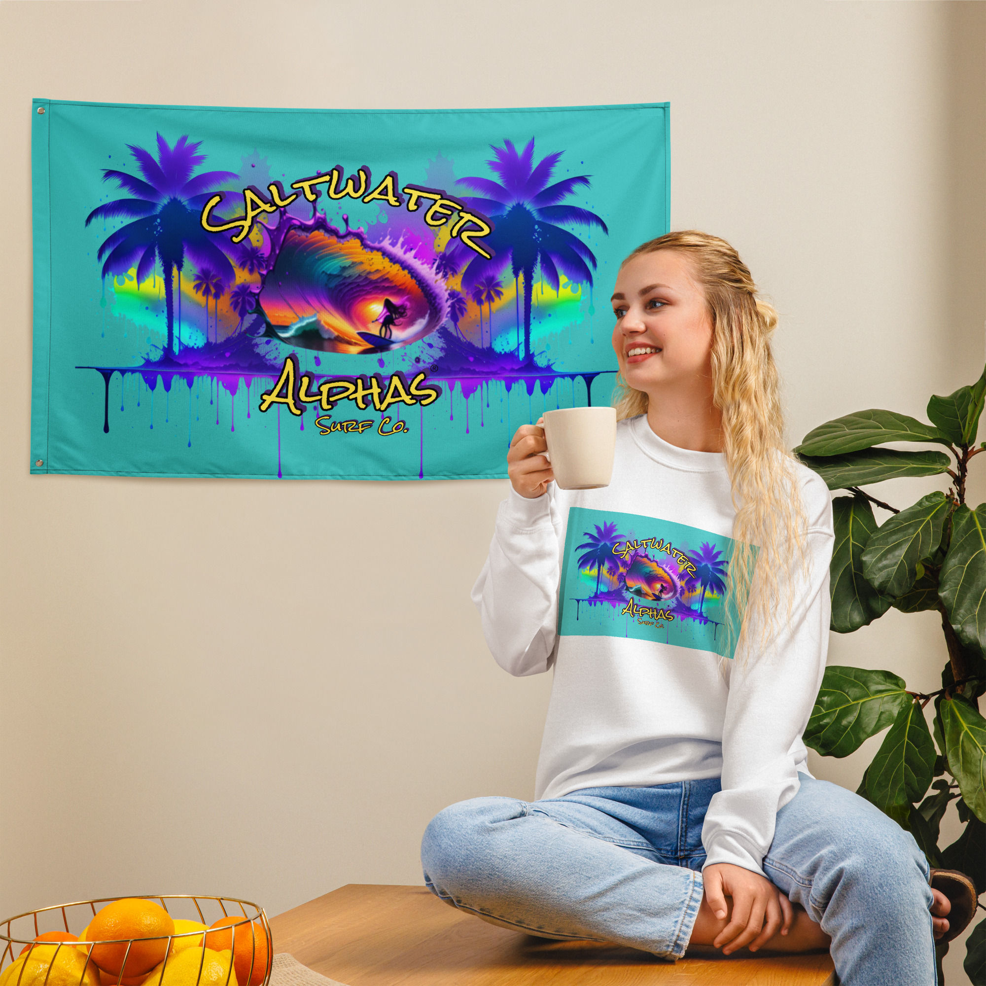 Saltwater Alphas Sunset Surfer Girl Flag